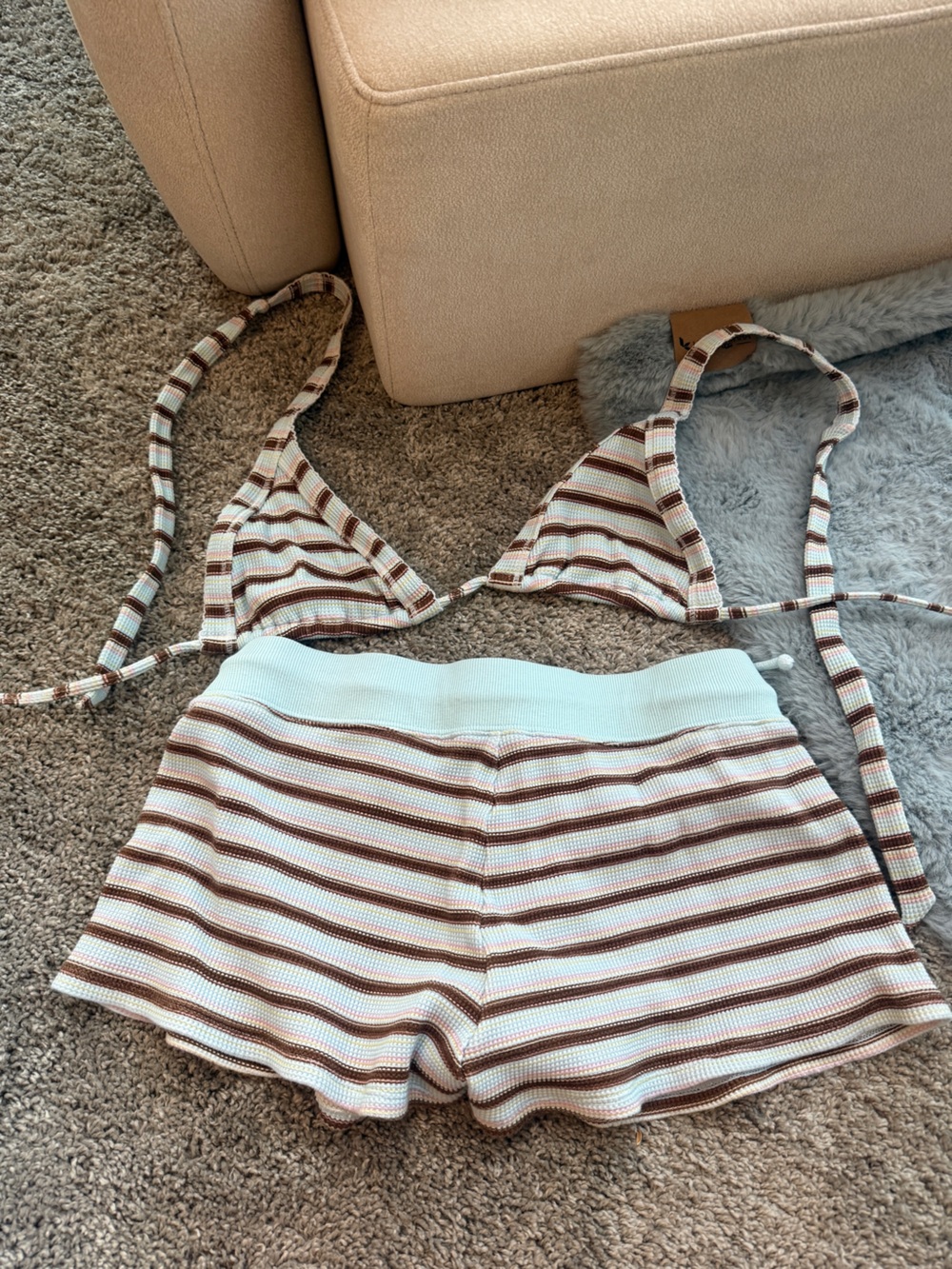 Frankie’s bikinis Striped bikini top and shorts